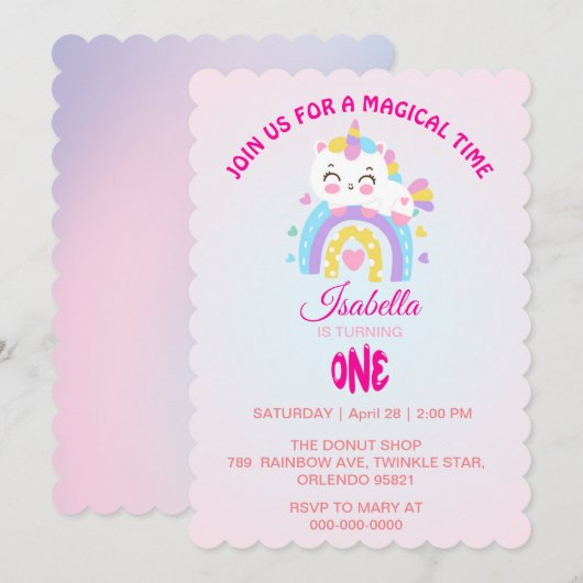 Magic Eenhoorn regenboog gradiënt 1e verjaardagsfe Kaart (Voorkant / Achterkant)