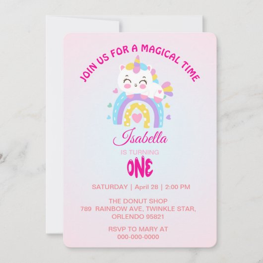 Magic Eenhoorn regenboog gradiënt 1e verjaardagsfe Kaart (Voorkant)