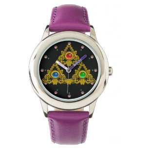 MAGIC ELFIC TALISMAN/GOLD TRIANGY MET GEMSTONES HORLOGE
