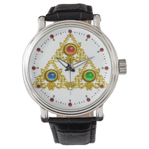 MAGIC ELFIC TALISMAN/GOLD TRIANGY MET GEMSTONES HORLOGE