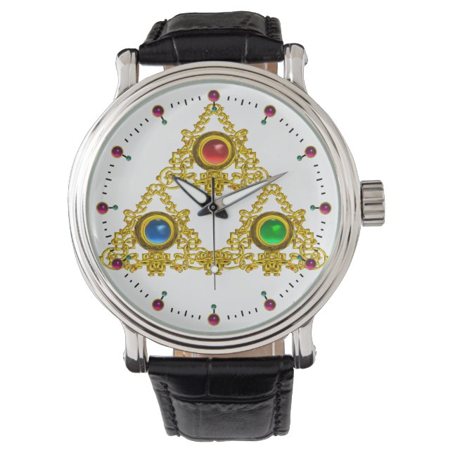 MAGIC ELFIC TALISMAN/GOLD TRIANGY MET GEMSTONES HORLOGE (Voorkant)