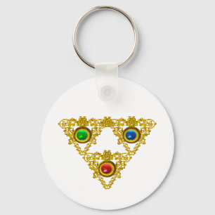 MAGIC ELFIC TALISMAN/GOLD TRIANGY MET GEMSTONES SLEUTELHANGER