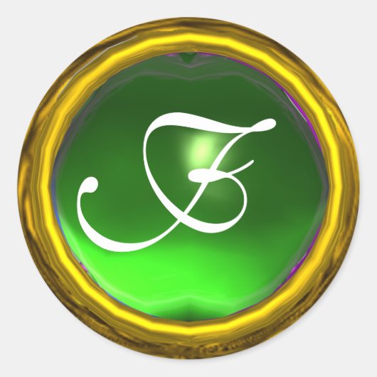 MAGIC EMERALD MONOGRAM helder, groen geel Ronde Sticker (Voorkant)