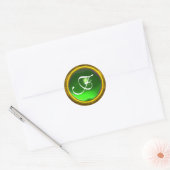 MAGIC EMERALD MONOGRAM helder, groen geel Ronde Sticker (Envelop)
