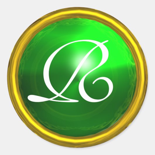 MAGIC EMERALD MONOGRAM heldere, levendige groene Ronde Sticker (Voorkant)