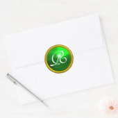 MAGIC EMERALD MONOGRAM heldere, levendige groene Ronde Sticker (Envelop)