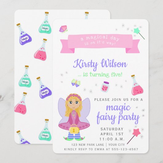 Magic Fairy Party | Viering van de verjaardag van  Kaart (Voorkant / Achterkant)