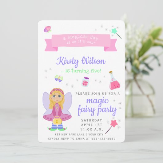 Magic Fairy Party | Viering van de verjaardag van  Kaart (Staand voorkant)