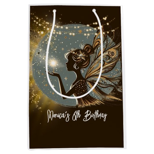 Magic Fairy silhouet 's nachts kinderen verjaardag Medium Cadeauzakje (Voorkant)