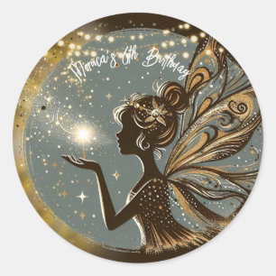 Magic Fairy silhouet 's nachts kinderen verjaardag Ronde Sticker