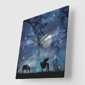 Magic Fantasy Unicorn en Pegasus Clock Vierkante Klok (Hoek)