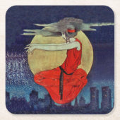 Magic Floating Woman Moon Night Sky Witch Kartonnen Onderzetters (Voorkant)