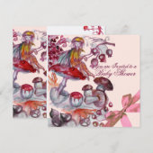 MAGIC FOLLET, MUSHROOMS, PINK BOW BABY GIRL SHOWER KAART (Voorkant / Achterkant)