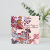 MAGIC FOLLET, MUSHROOMS, PINK BOW BABY GIRL SHOWER KAART (Staand voorkant)