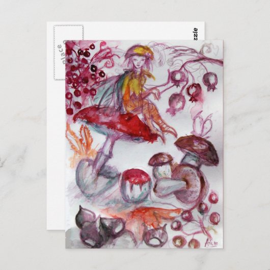 MAGIC FOLLET OF MUSHROOMS Red White Floral Fantasy Briefkaart (Voorkant / Achterkant)