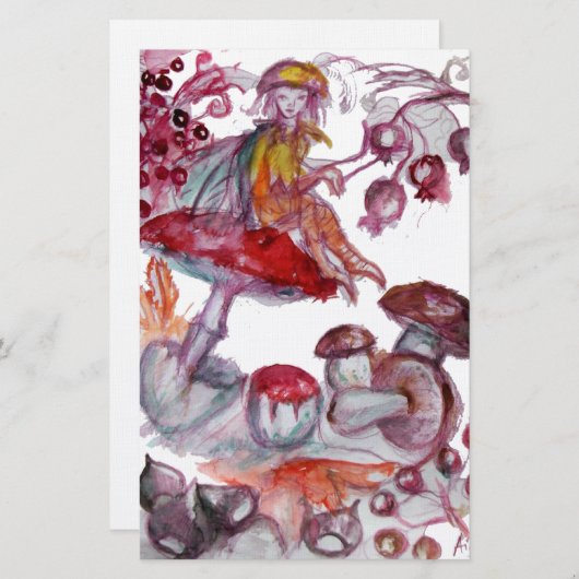 MAGIC FOLLET OF MUSHROOMS Red White Floral Fantasy Briefpapier (Voorkant / Achterkant)