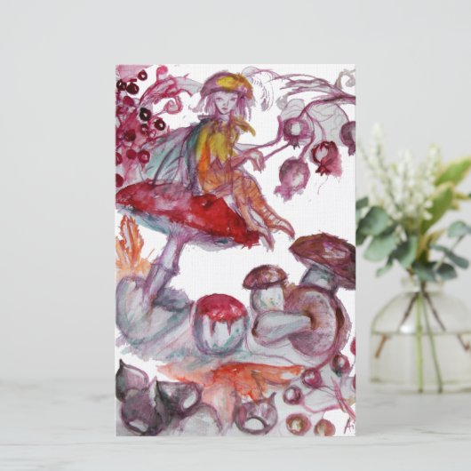 MAGIC FOLLET OF MUSHROOMS Red White Floral Fantasy Briefpapier (Staand voorkant)