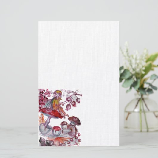MAGIC FOLLET OF MUSHROOMS Red White Floral Fantasy Briefpapier (Staand voorkant)