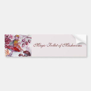 MAGIC FOLLET OF MUSHROOMS Red White Floral Fantasy Bumpersticker