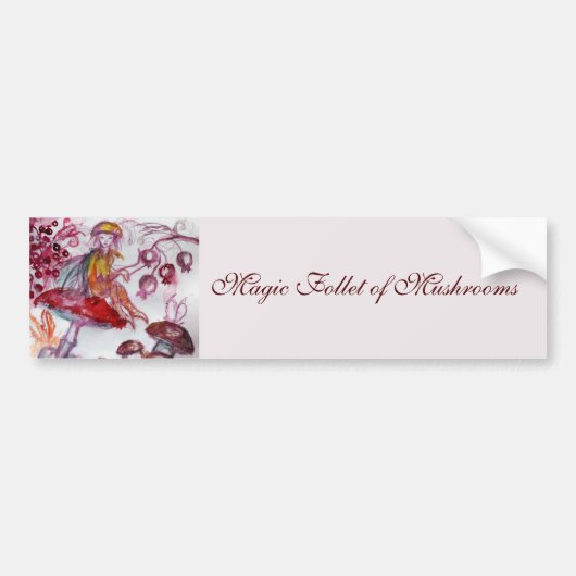 MAGIC FOLLET OF MUSHROOMS Red White Floral Fantasy Bumpersticker (Voorkant)