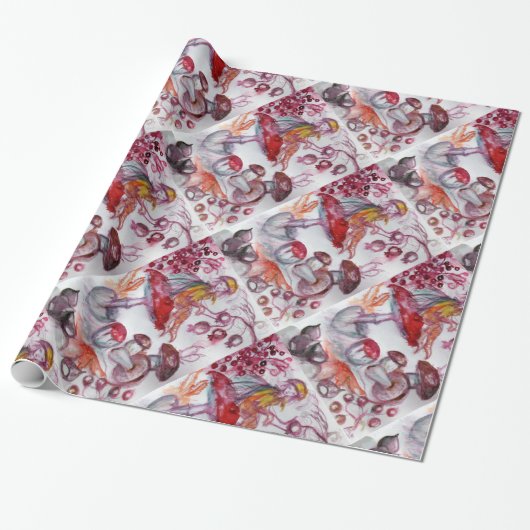 MAGIC FOLLET OF MUSHROOMS Red White Floral Fantasy Cadeaupapier (Uitgerold)