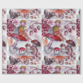 MAGIC FOLLET OF MUSHROOMS Red White Floral Fantasy Cadeaupapier (Vlak)