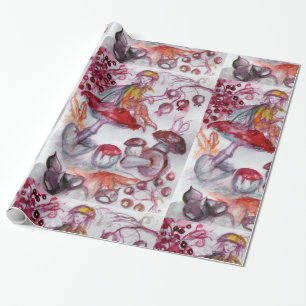 MAGIC FOLLET OF MUSHROOMS Red White Floral Fantasy Cadeaupapier
