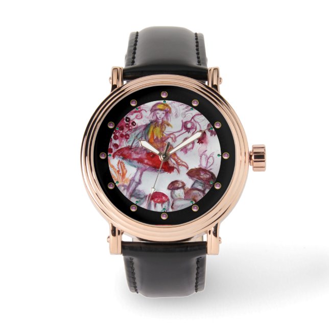 MAGIC FOLLET OF MUSHROOMS Red White Floral Fantasy Horloge (Voorkant)