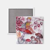 MAGIC FOLLET OF MUSHROOMS Red White Floral Fantasy Magneet (Voorkant / Achterkant)