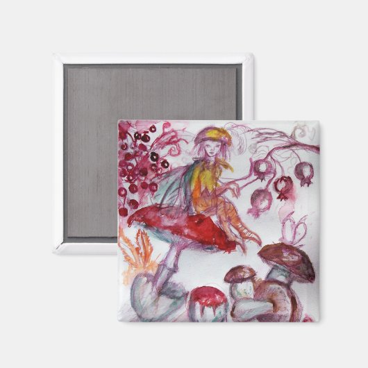 MAGIC FOLLET OF MUSHROOMS Red White Floral Fantasy Magneet (Voorkant / Achterkant)