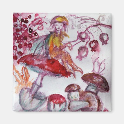 MAGIC FOLLET OF MUSHROOMS Red White Floral Fantasy Magneet (Voorkant)