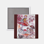 MAGIC FOLLET OF MUSHROOMS Red White Floral Fantasy Magneet (Voorkant / Achterkant)