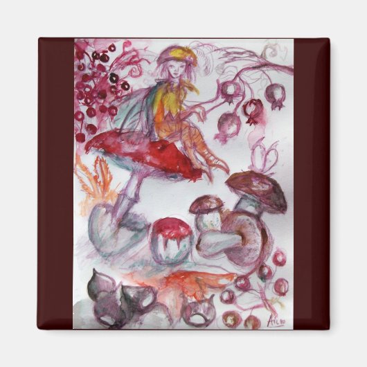 MAGIC FOLLET OF MUSHROOMS Red White Floral Fantasy Magneet (Voorkant)