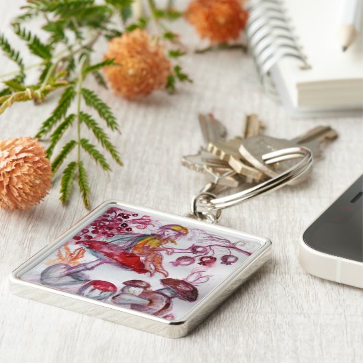 MAGIC FOLLET OF MUSHROOMS Red White Floral Fantasy Sleutelhanger (Zijkant)