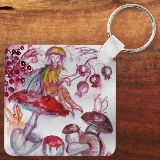 MAGIC FOLLET OF MUSHROOMS Red White Floral Fantasy Sleutelhanger (Achterkant)