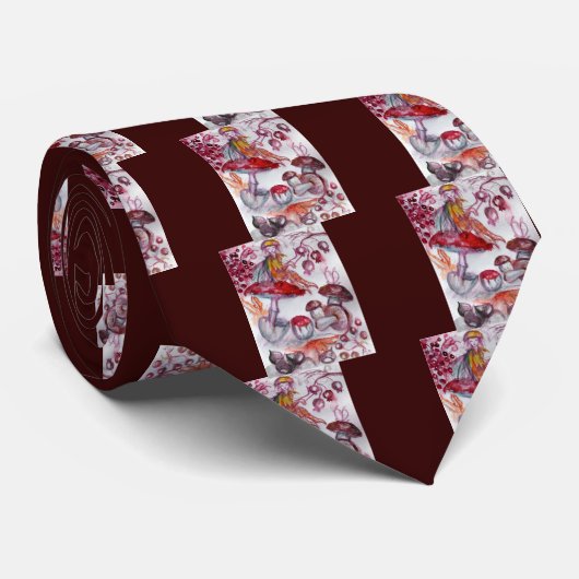 MAGIC FOLLET OF MUSHROOMS Red White Floral Fantasy Stropdas (Opgerold)