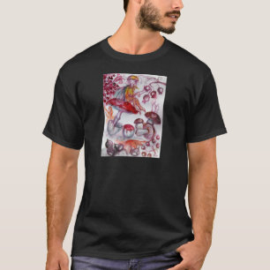 MAGIC FOLLET OF MUSHROOMS Red White Floral Fantasy T-shirt