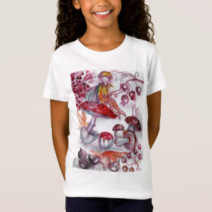 MAGIC FOLLET OF MUSHROOMS Red White Floral Fantasy T-shirt