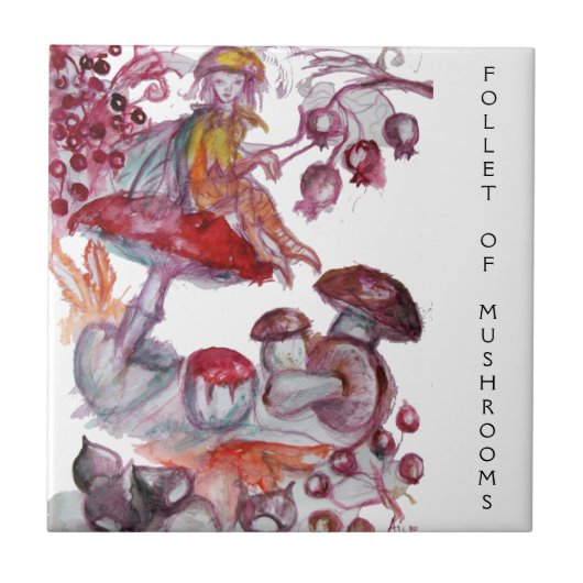 MAGIC FOLLET OF MUSHROOMS Red White Floral Fantasy Tegeltje (Voorkant)