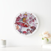 MAGIC FOLLET OF MUSHROOMS Whire Red Floral Fantasy Grote Klok (Huis)