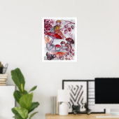 MAGIC FOLLET OF MUSHROOMS Whire Red Floral Fantasy Poster (Thuiskantoor)