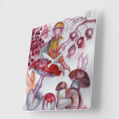 MAGIC FOLLET OF MUSHROOMS Whire Red Floral Fantasy Vierkante Klok (Hoek)