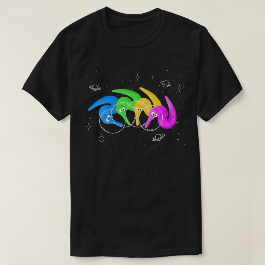 Magic Fuzzy Worms op een string in de Space Pullov T-shirt (Design voorkant)