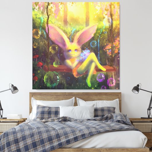 Magic Garden Kleurrijke Stretched Canvas Print (Insitu (Slaapkamer))
