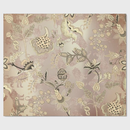 Magic Garden Lions Floral Roos Gold Oriental Cadeaupapier (Vlak)