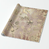 Magic Garden Lions Floral Roos Gold Oriental Cadeaupapier (Uitgerold)