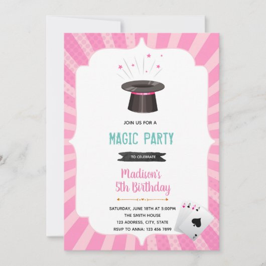 Magic Girl verjaardagsuitnodiging Kaart (Voorkant)