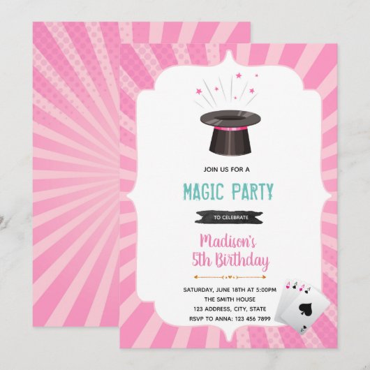 Magic Girl verjaardagsuitnodiging Kaart (Voorkant / Achterkant)