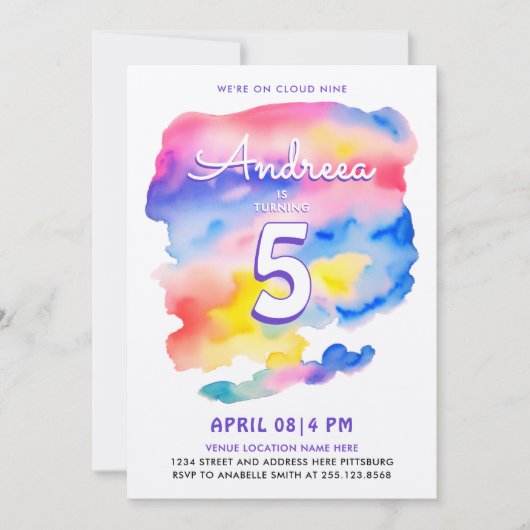 Magic Girly Kleurrijke Wolk Negen Bday Waterverf Kaart (Voorkant)