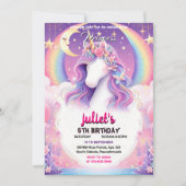 Magic Girly Leuke paarse Roze Eenhoorn 1e Verjaard Kaart (Voorkant)